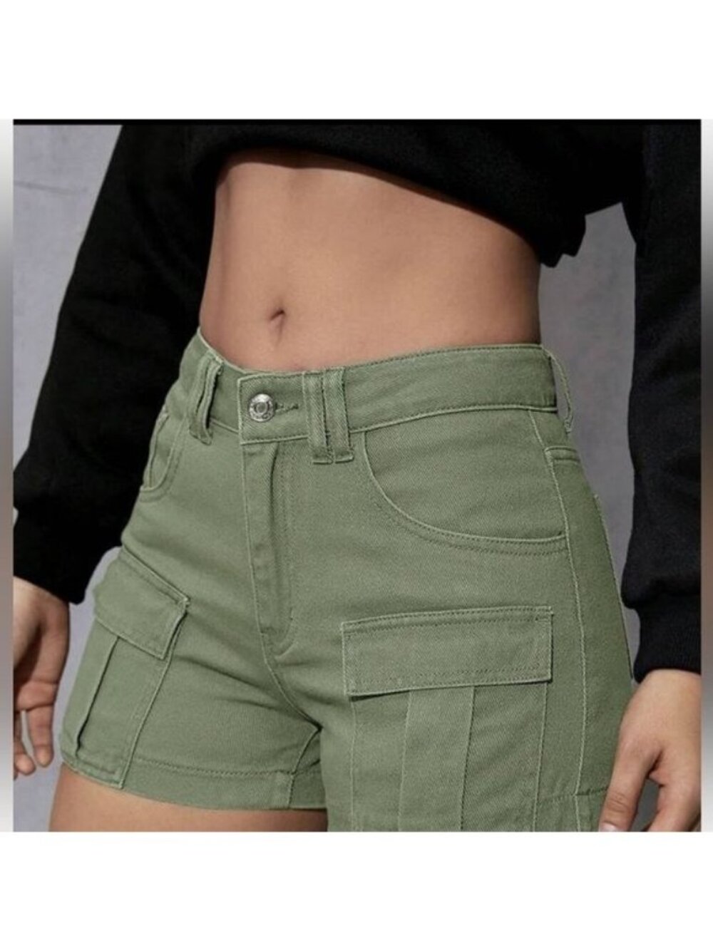 Indigo Rising Womens Olive Green Cargo Shorts Size 5/27 Frayed Hem